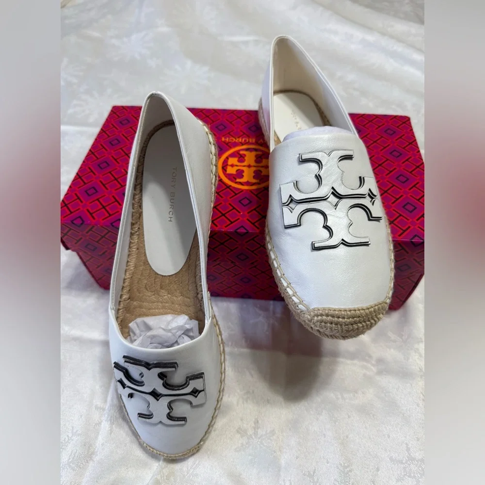 Tory Burch White Espadrille Flats Size 8.5